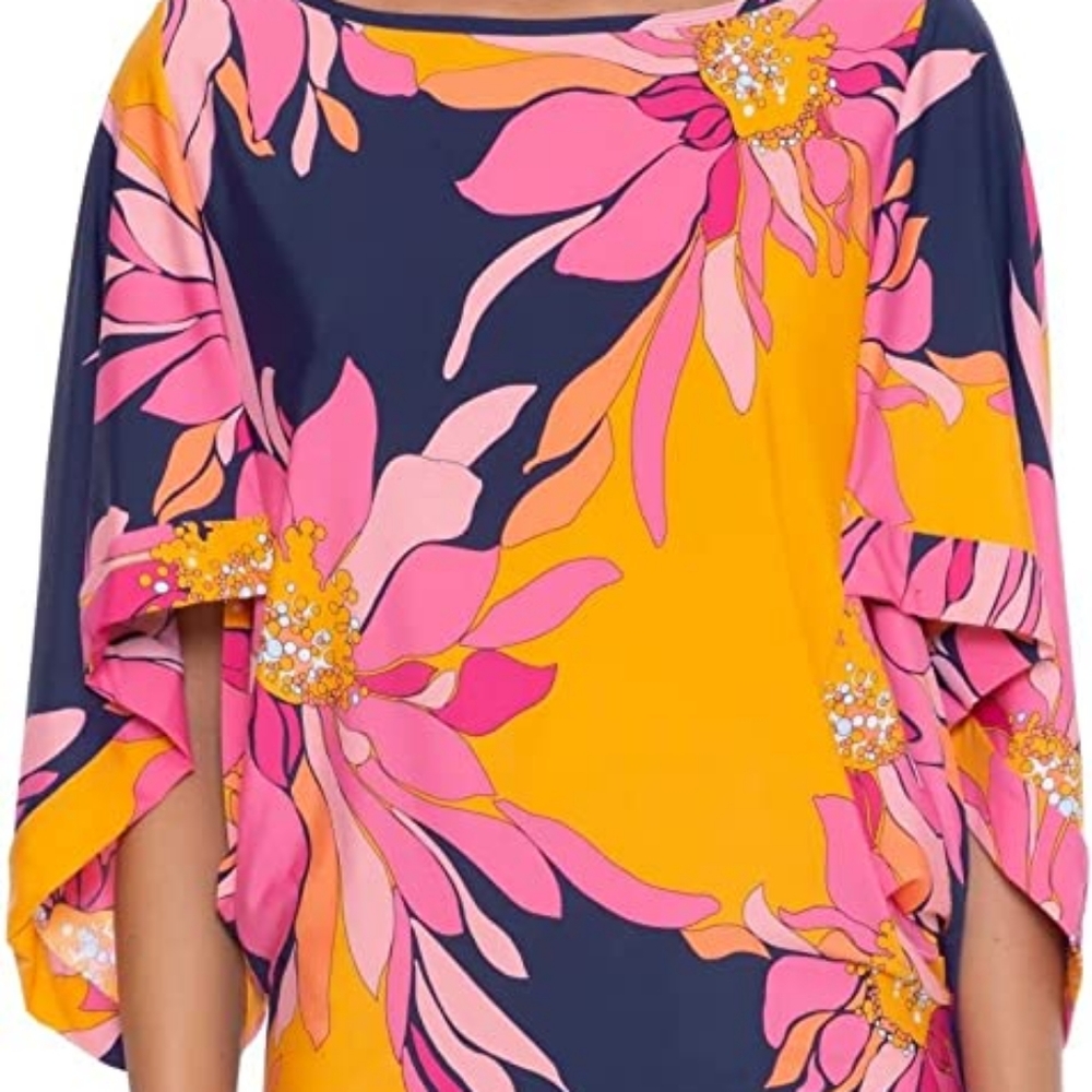 Trina Turk 'Breeze' Draped-Sleeve Tunic Swimsuit Cover-Up, Multicolor NWT - Picture 10 of 16